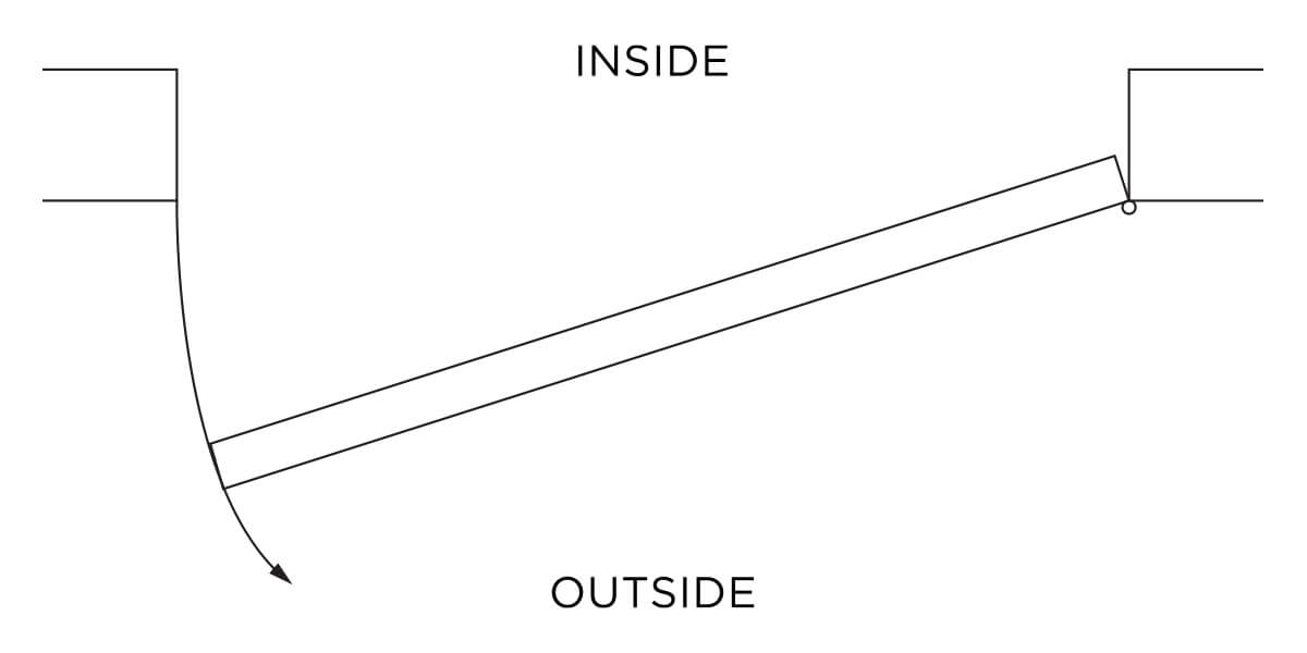 Single Door, Left Hand Outswing (sometimes called Right Hand Reverse)